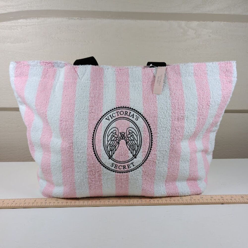 Victoria's Secret Pink White Terry Cloth Beach Bag Angel Wings NWT Pool Travel